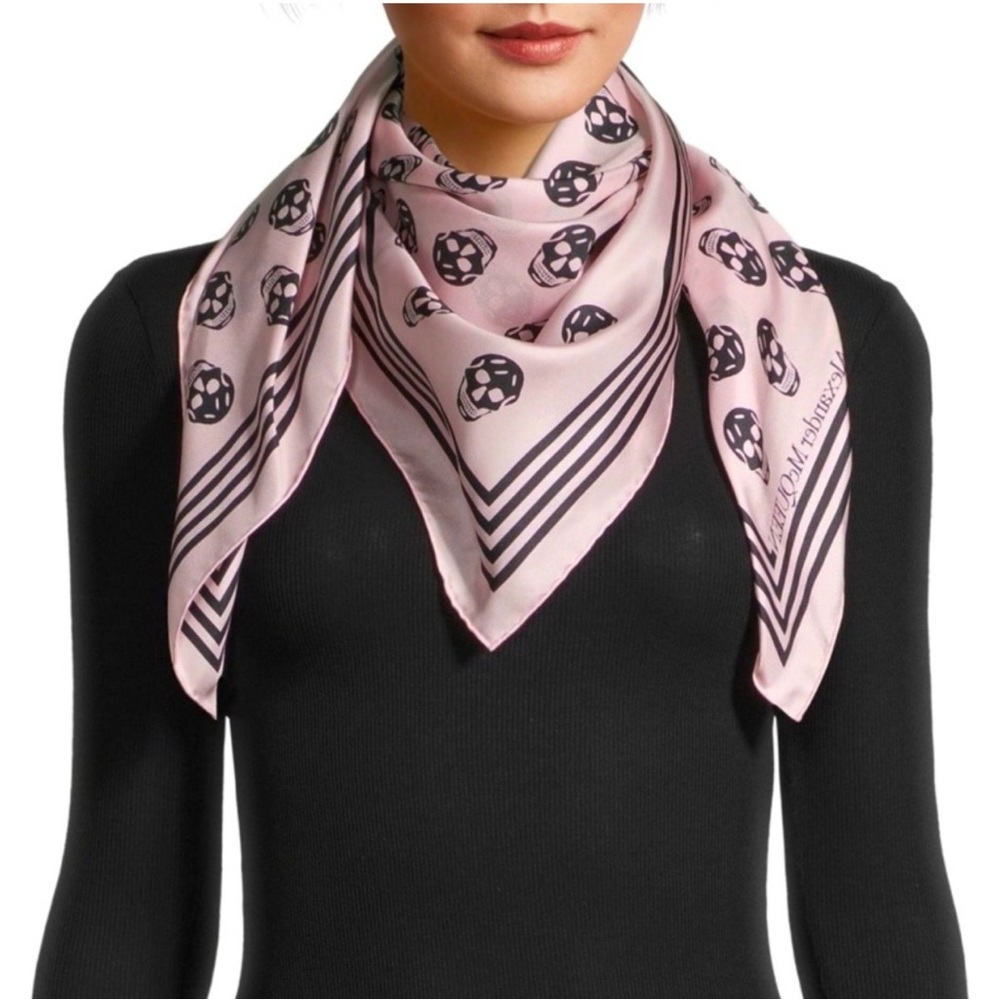 Alexander McQueen Red and White Geometric Silk Scarf